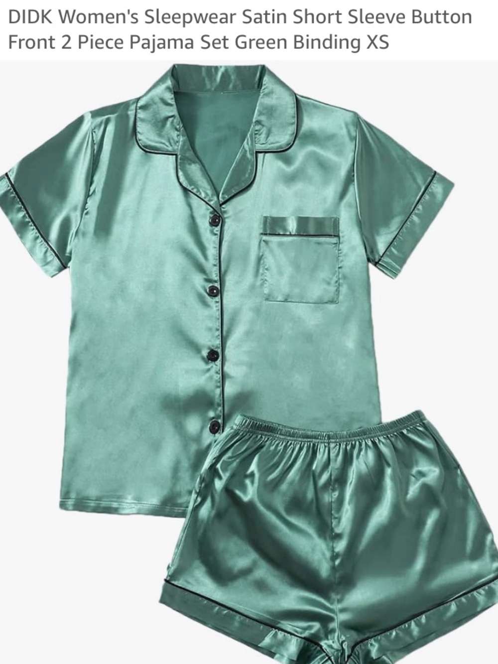DIDK WOMEN’S SATIN SLEEPWEAR TWO-PIECE PAJAMA SHORT SET GREEN XS